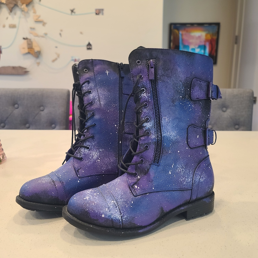 Custom Painted Galaxy Combat Boots – Top Moda – Size 10